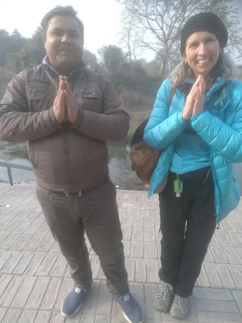 Pankaj Mishra welcoming a visitor in Kushinagar