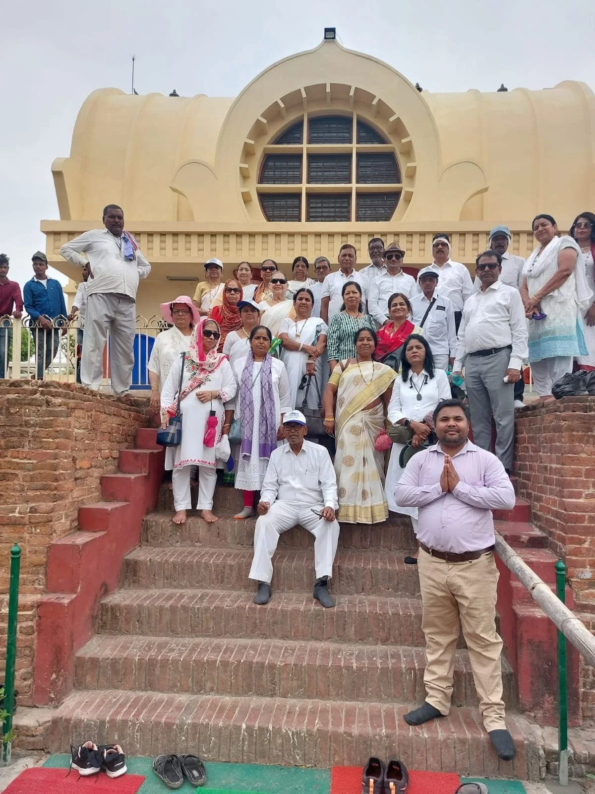 Pilgrimage group gathered with Pankaj at Mahaparinirvana Temple